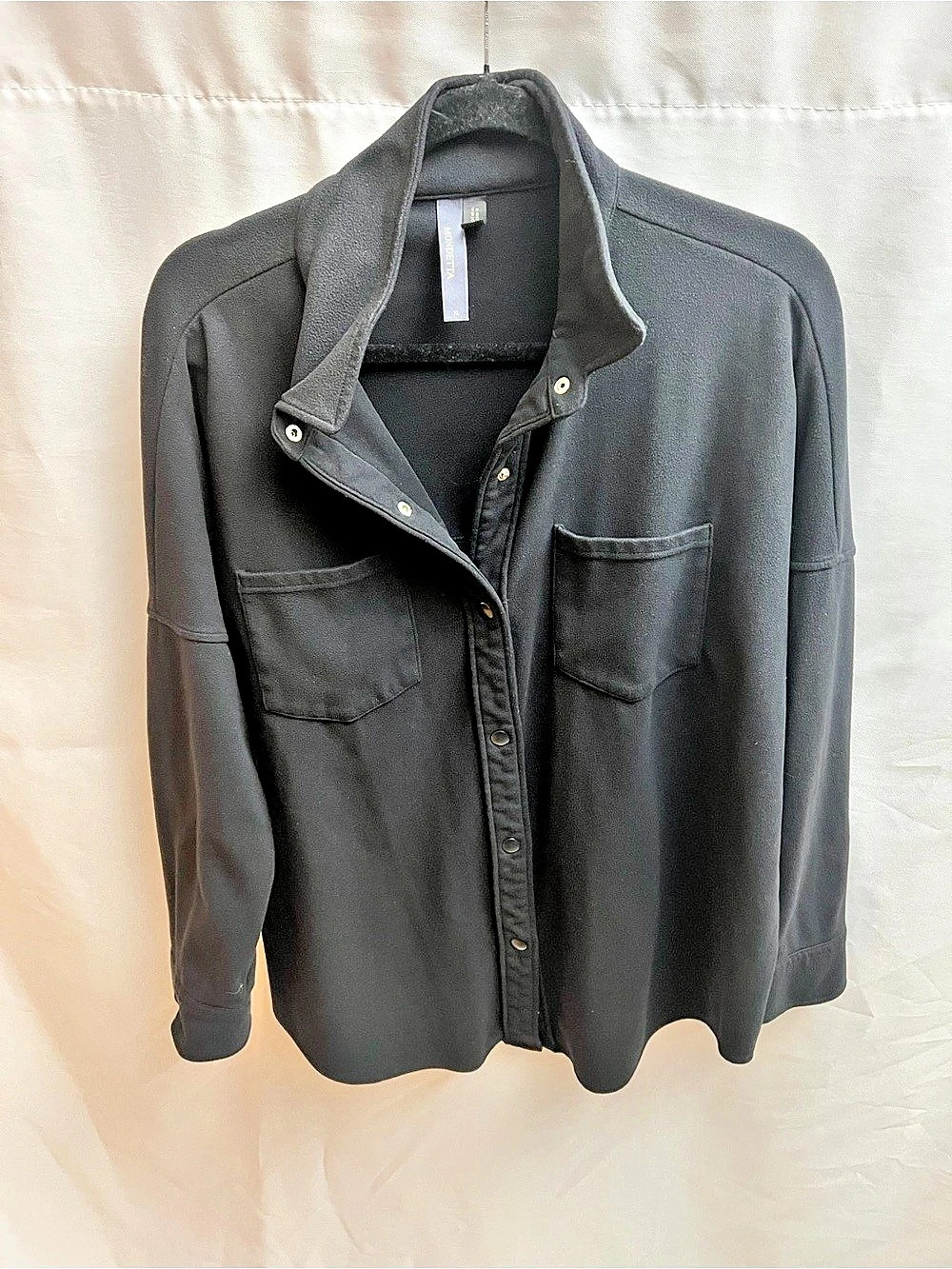Mondetta Women’s XL Black Fleece Snap Front Shacket Overshirt Jacket